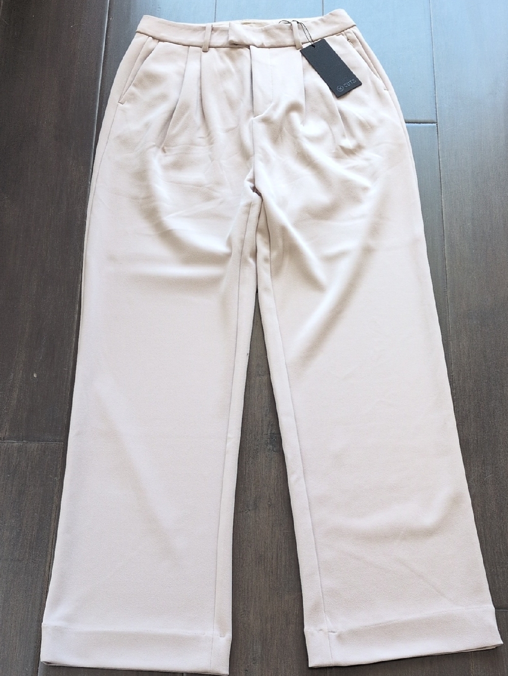 NWT Cuts Light Beige Pleated Wide-Leg Trousers